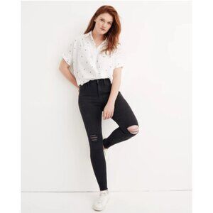 Madewell 9" Mid-Rise Skinny Jeans Black Sea Distressed Raw‎ Hem Stretch Denim 24